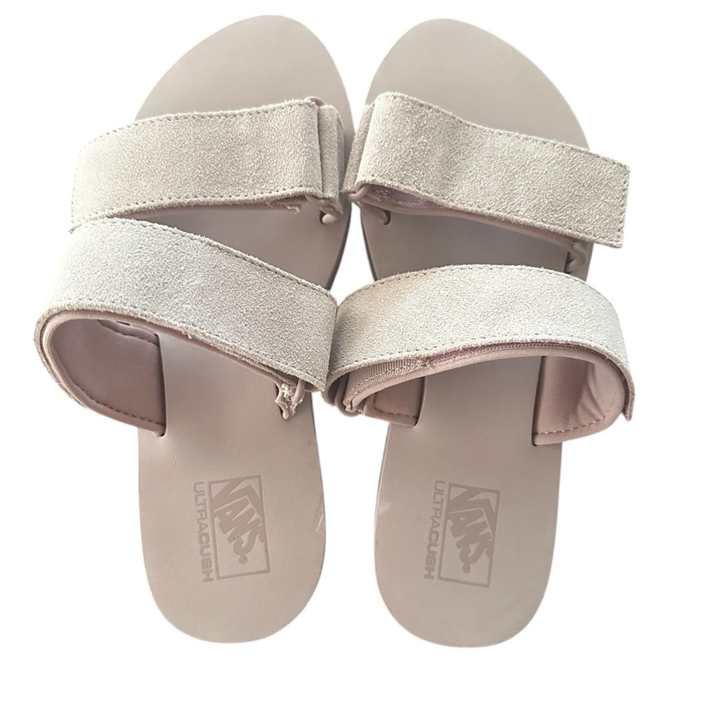 Vans Women's Light Beige Double-Strap Suede Slide Sandals